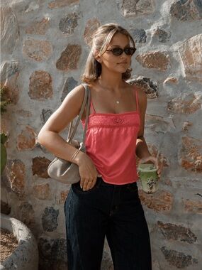 Vintage Y2K Old Navy Coral Satin Silky Cami Tank Size Medium Fairycore Romantic